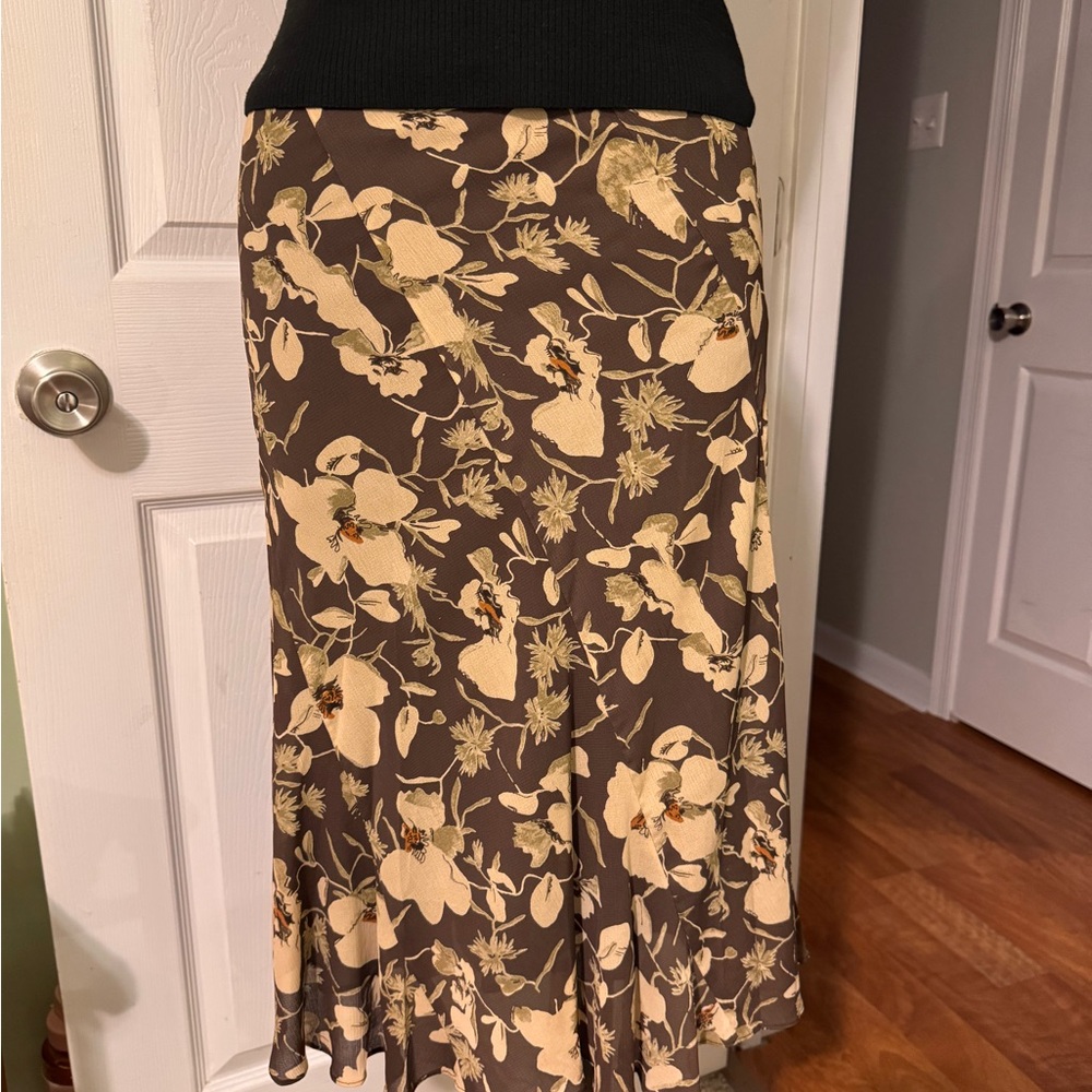 Jones New York Y2K boho rave festival Floral Tan Midi Skirt size 10